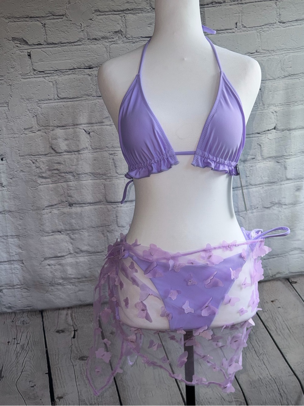 Lavender Butterfly Mesh Bikini Set